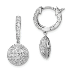 Sterling Shimmer Sterling Silver Rhodium-plated 88 Stone CZ Pav‚ Circle Dangle Hinged Hoop Earrings