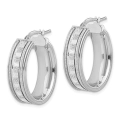 Sterling Silver Polished Baguette Glitter Infused Oval Hoop Earrings