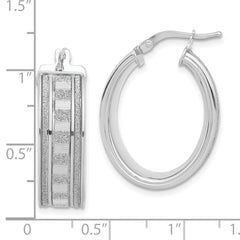 Sterling Silver Polished Baguette Glitter Infused Oval Hoop Earrings