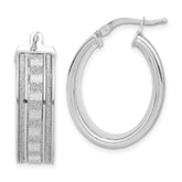 Sterling Silver Polished Baguette Glitter Infused Oval Hoop Earrings