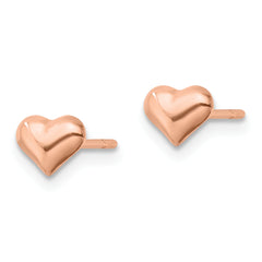 Sterling Silver Rose-tone Puffed Heart Post Earrings