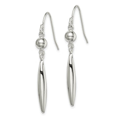 Sterling Silver Polished Bead & Elongated Oval Dangle Earrings