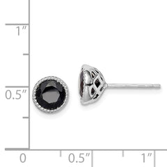 Sterling Silver Rhodium-plated Black Sapphire Post Earrings