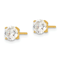 Sterling Silver Gold-tone Polished 6mm CZ Post Earrings