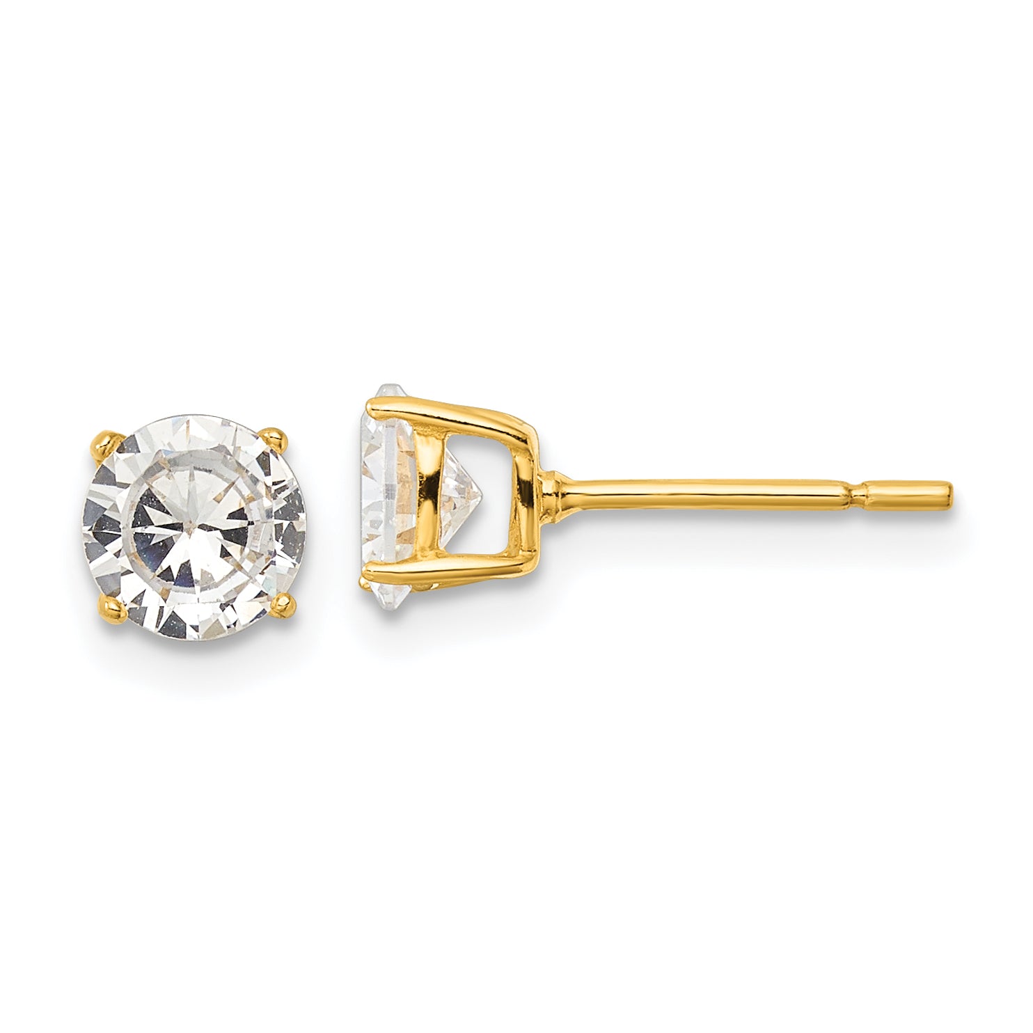 Sterling Silver Gold-tone Polished 6mm CZ Post Earrings