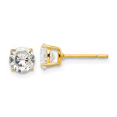 Sterling Silver Gold-tone Polished 6mm CZ Post Earrings