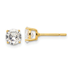 Sterling Silver Gold-tone Polished 6mm CZ Post Earrings