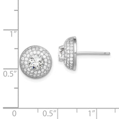 Sterling Silver Rhodium-plated Polished CZ Round Post Earrings