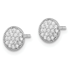 Sterling Silver Rhodium-plated Polished Pav‚ CZ 7mm Circle Post Earrings