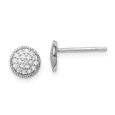 Sterling Silver Rhodium-plated Polished Pav‚ CZ 7mm Circle Post Earrings