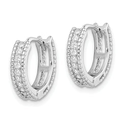 Sterling Silver Rhodium-plated Polished CZ Hinged Hoop Earrings