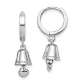 Sterling Silver RH-plated Polished Bell w/Heart Hinged Hoop Earrings
