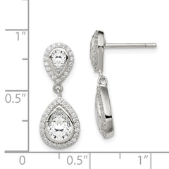 Sterling Silver Rhodium-plated Polished CZ Pear Halo Post Dangle Earrings