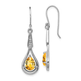 Sterling Silver Rhodium-plated CZ and Citrine Dangle Earrings