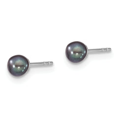 Sterling Silver Rhodium-plated 3-4mm Black Round Freshwater Cultured Pearl Post Earrings
