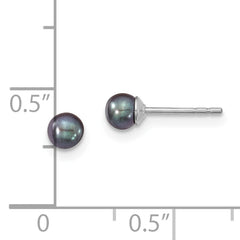 Sterling Silver Rhodium-plated 3-4mm Black Round Freshwater Cultured Pearl Post Earrings
