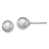 Sterling Silver Rhodium-plated 7-8mm Grey Round Freshwater Cultured Pearl Post Earrings