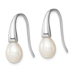 Sterling Silver Rhodium-plated Polished White 7-8mm Freshwater Cultured Pearl Dangle Earrings