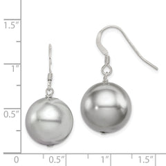 Sterling Silver Rhodium-plated 14-15mm Grey Round Shell Pearl Dangle Earrings
