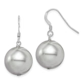 Sterling Silver Rhodium-plated 14-15mm Grey Round Shell Pearl Dangle Earrings