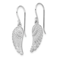 Sterling Silver RH-plated Polished/Textured CZ Wings Dangle Earrings