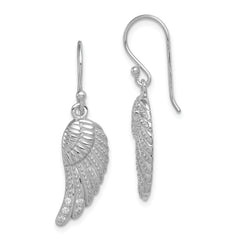 Sterling Silver RH-plated Polished/Textured CZ Wings Dangle Earrings