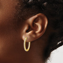 Sterling Shimmer Sterling Silver Gold-tone Flash Gold-plated 1.7mm CZ 36 Stone Oval In and Out Hinged Hoop Earrings