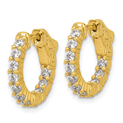 Sterling Shimmer Sterling Silver Gold-tone Flash Gold-plated 2.3mm CZ 20 Stone In and Out Hinged Hoop Earrings