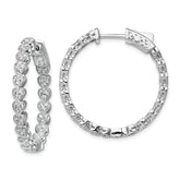 Sterling Shimmer Sterling Silver Rhodium-plated 120 Stone Heart Shaped 1.2mm CZ In and Out Round Hinged Hoop Earrings