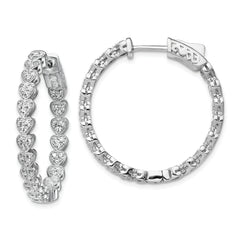 Sterling Shimmer Sterling Silver Rhodium-plated 120 Stone Heart Shaped 1.2mm CZ In and Out Round Hinged Hoop Earrings