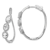 Sterling Shimmer Sterling Silver Rhodium-plated 194 Stone CZ Oval Halo Twisted In and Out Oval Hinged Hoop Earrings