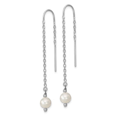 Sterling Silver Rhodium-plated 6-7mm White Semi-Round Freshwater Cultured Pearl Threader Earrings