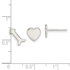 Sterling Silver Polished Left and Right Heart/Arrow Post Earrings