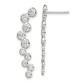 Sterling Silver Rhod-plated Polished Bezel CZ Post Ear Climber Earrings