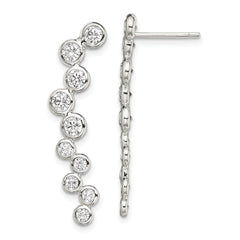 Sterling Silver Rhod-plated Polished Bezel CZ Post Ear Climber Earrings