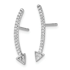 Sterling Silver Rhodium-plated Polished CZ Arrow Ear Climber Post Earrings