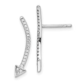 Sterling Silver Rhodium-plated Polished CZ Arrow Ear Climber Post Earrings