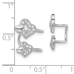 Sterling Silver Rhodium-plated Polished CZ Hearts Left Cuff Earring
