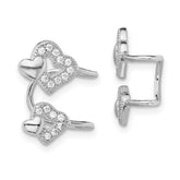 Sterling Silver Rhodium-plated Polished CZ Hearts Left Cuff Earring