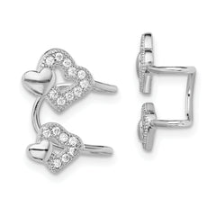 Sterling Silver Rhodium-plated Polished CZ Hearts Left Cuff Earring