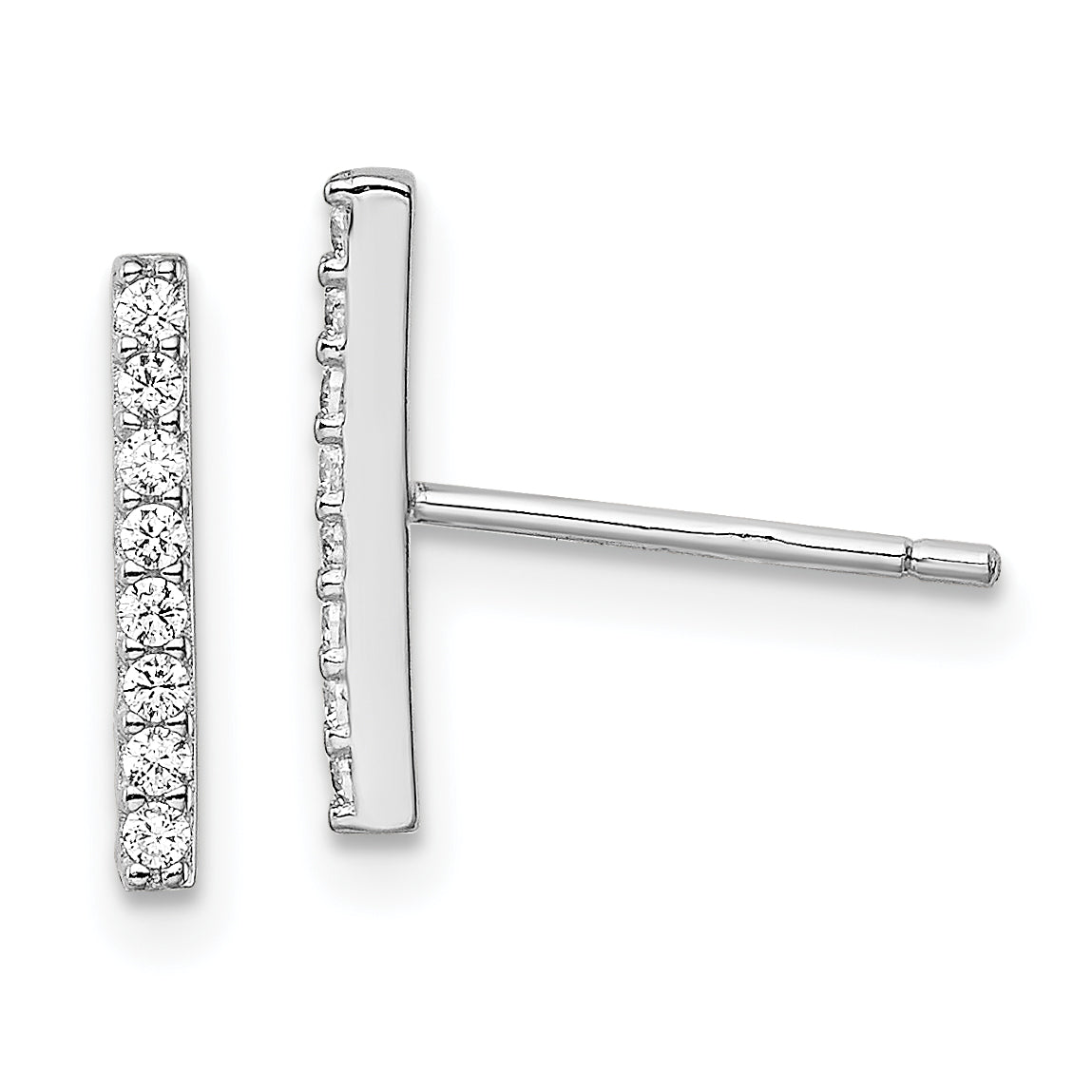 Sterling Silver Rhodium-plated Polished CZ Bar Post Earrings