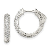 Sterling Silver Rhod-plated Pav‚ CZ Safety Lock Hinged Hoop Earrings