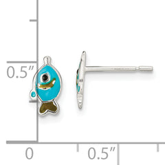 Sterling Silver Polished Enameled Fish Post Earrings