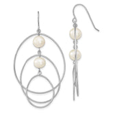 Sterling Silver Rhodium-plated 8-9mm White Semi-Round Freshwater Cultured Pearl Circles Dangle Earrings