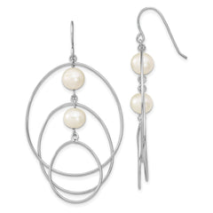 Sterling Silver Rhodium-plated 8-9mm White Semi-Round Freshwater Cultured Pearl Circles Dangle Earrings
