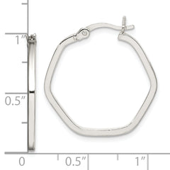 Sterling Silver Polished Square Tube Hexagon Hoop Earrings