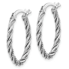 Sterling Silver Rhodium-plated 2.5mm Twisted Oval Hoop Earrings