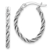 Sterling Silver Rhodium-plated 2.5mm Twisted Oval Hoop Earrings