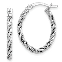 Sterling Silver Rhodium-plated 2.5mm Twisted Oval Hoop Earrings