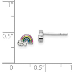 Sterling Silver Rhodium-plated Polished & Multi-color Enameled Rainbow & Clouds Children's Post Earrings